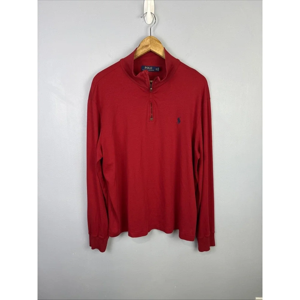 Polo Ralph Lauren Performance Sweater XL Men Red Long Sleeve 1/4 Zip Old‎ Money - Picture 2 of 9